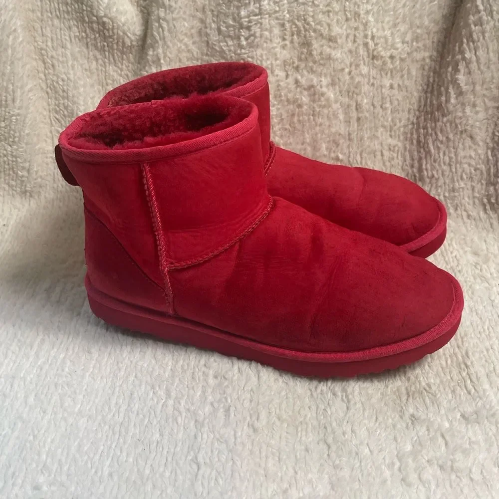 UGG Classic Mini Red suede, Fur lining slip on boots Men SZ13